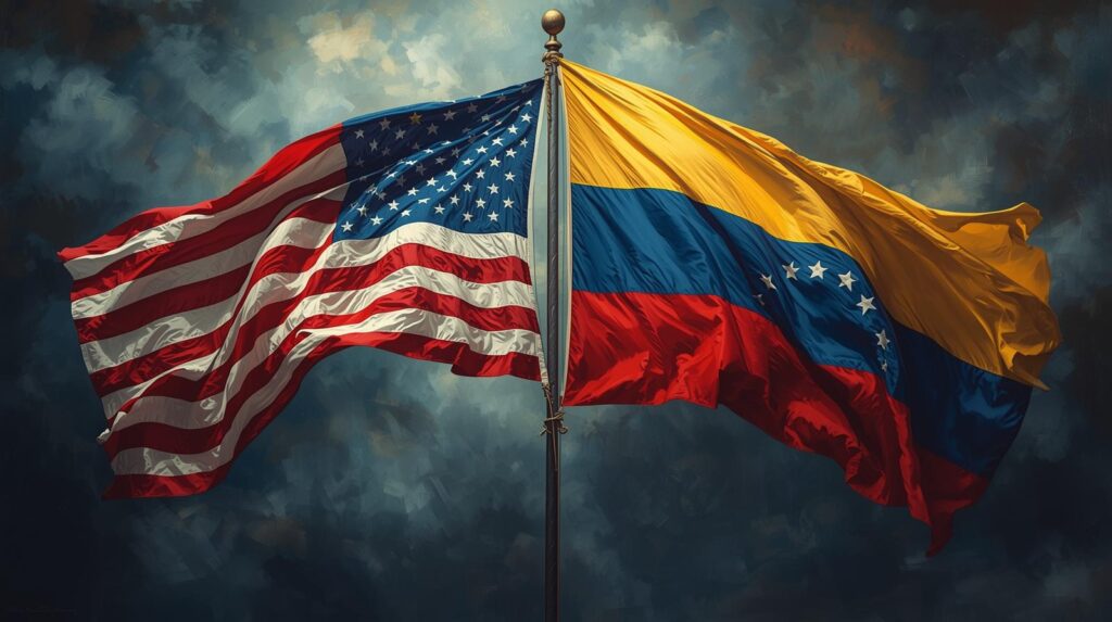 Flags of the United States and Venezuela displayed side by side, representing diplomatic and political relations