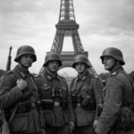 German soldiers in Paris during World War II near the Eiffel Tower