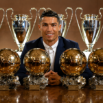 Cristiano Ronaldo with multiple Ballon d'Or awards throughout his legendary football career