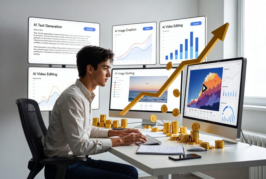 designer using AI image tools to create client work and make money online