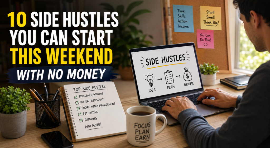 person starting a side hustles on a laptop at home