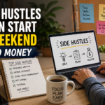 person starting a side hustle on a laptop at home