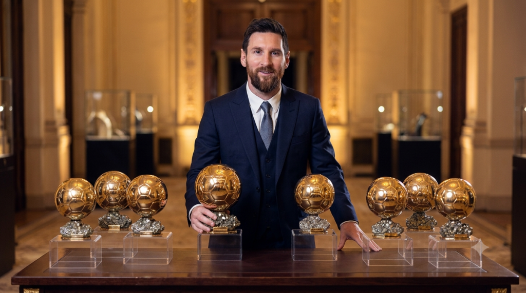 Lionel Messi career with multiple Ballon d'Or trophies