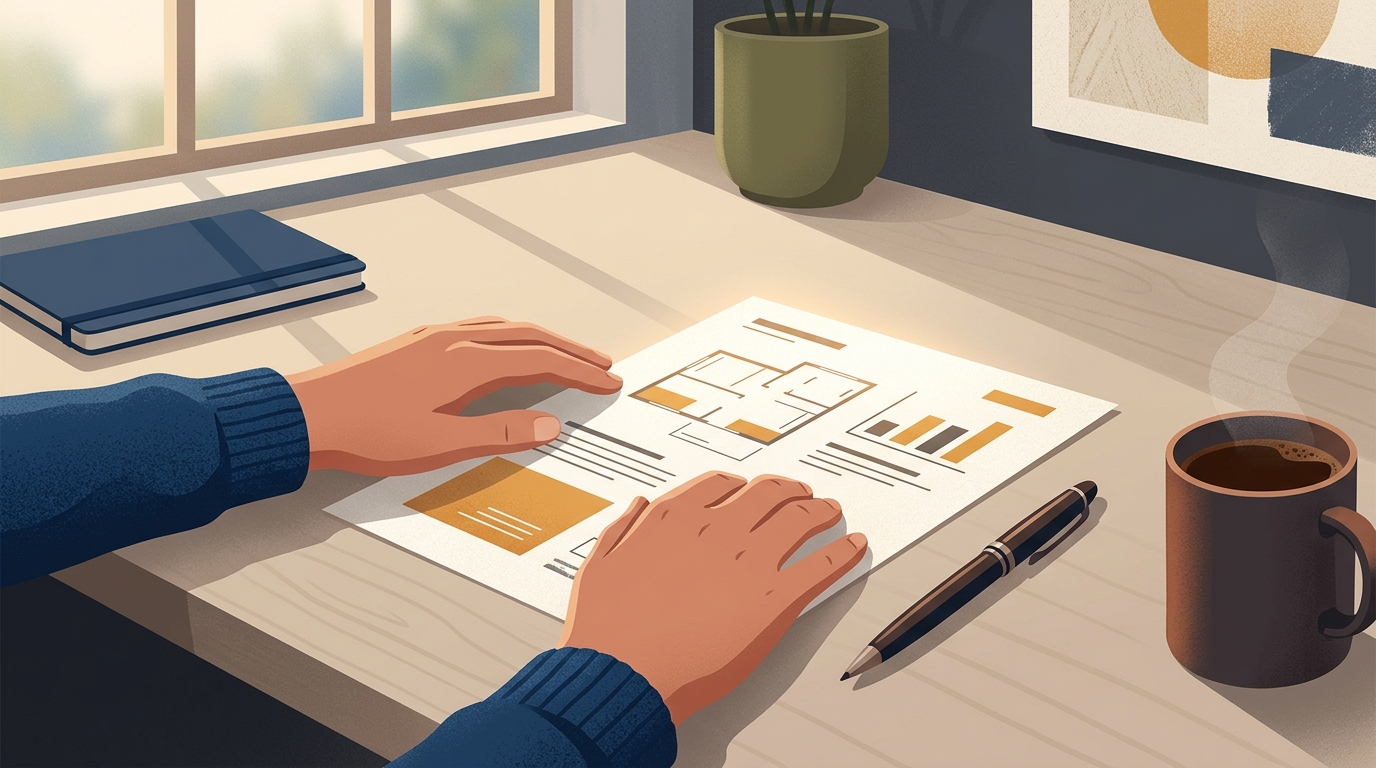 professional reviewing a contract in English with deliberate attention