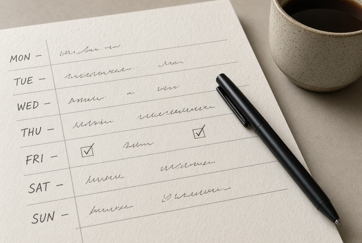 weekly planning ritual replacing external deadlines for solo work