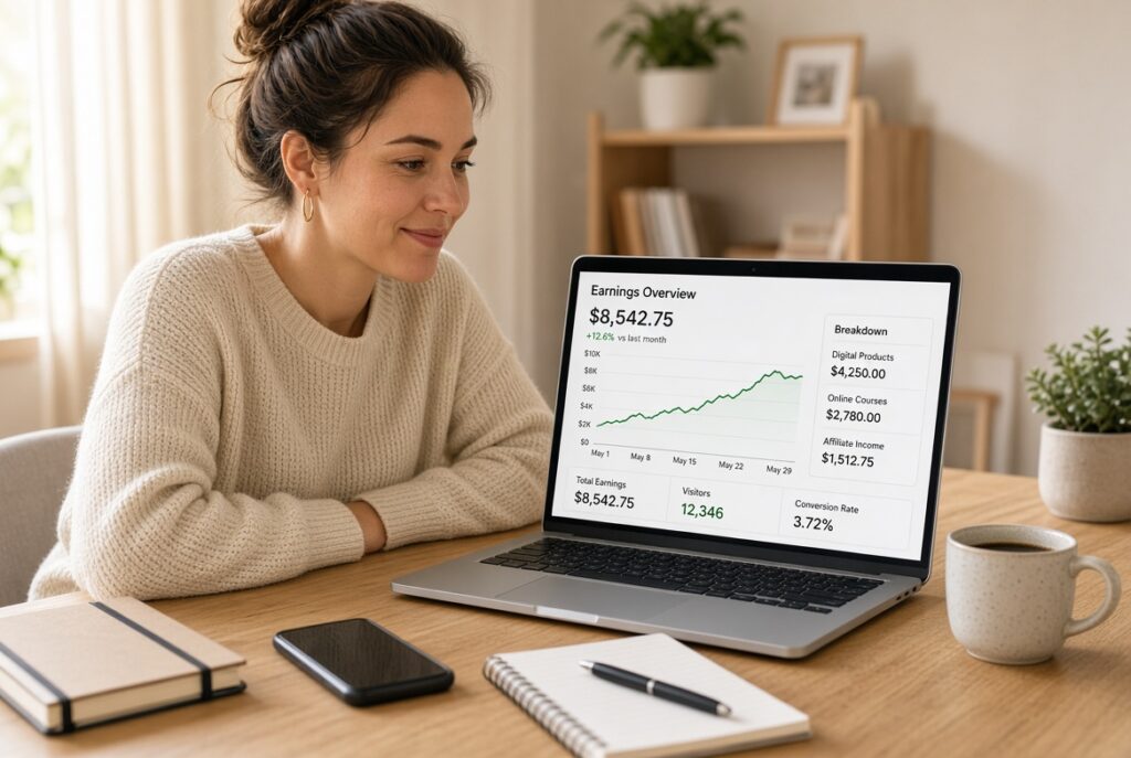 how to make your first 1000 dollars online in 2026 – person working on laptop building online income
