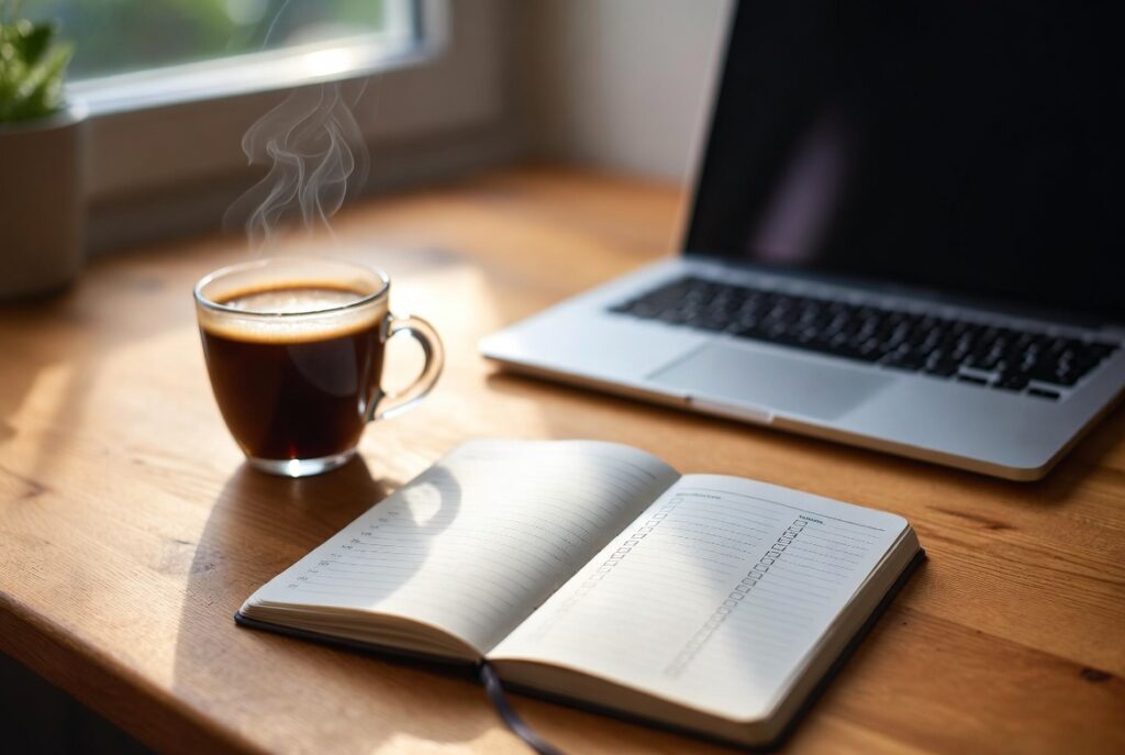 building discipline through systems and small daily habits – habit tracker on desk