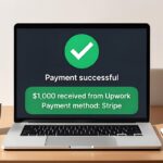 Laptop screen displaying first successful payment notification for make money online journey in 2026, showing $1,000 received – step-by-step guide to earning your first income online