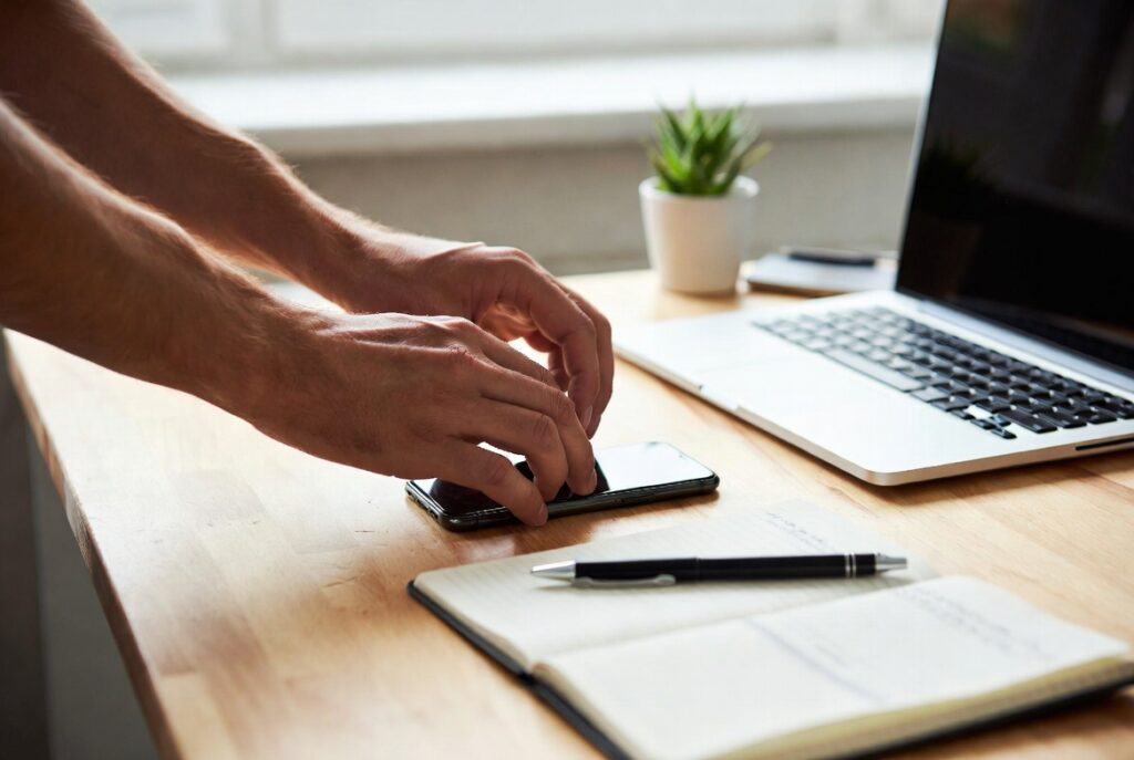 reducing distractions to build discipline – phone put aside while working