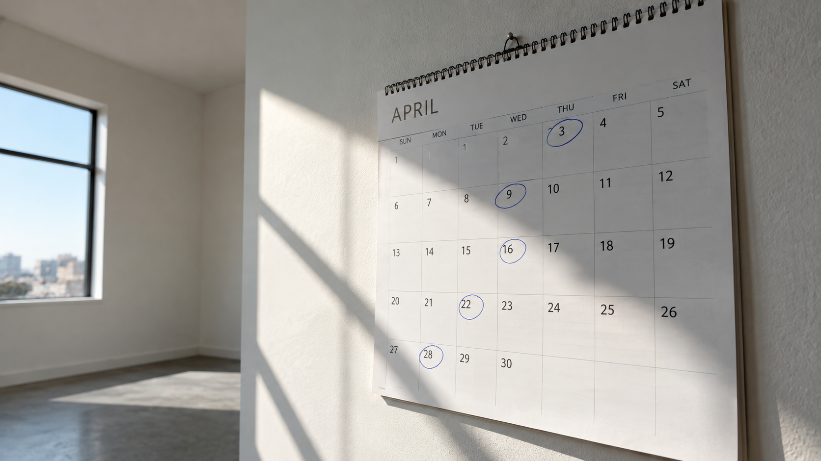 Calendar page with dates marked in pen