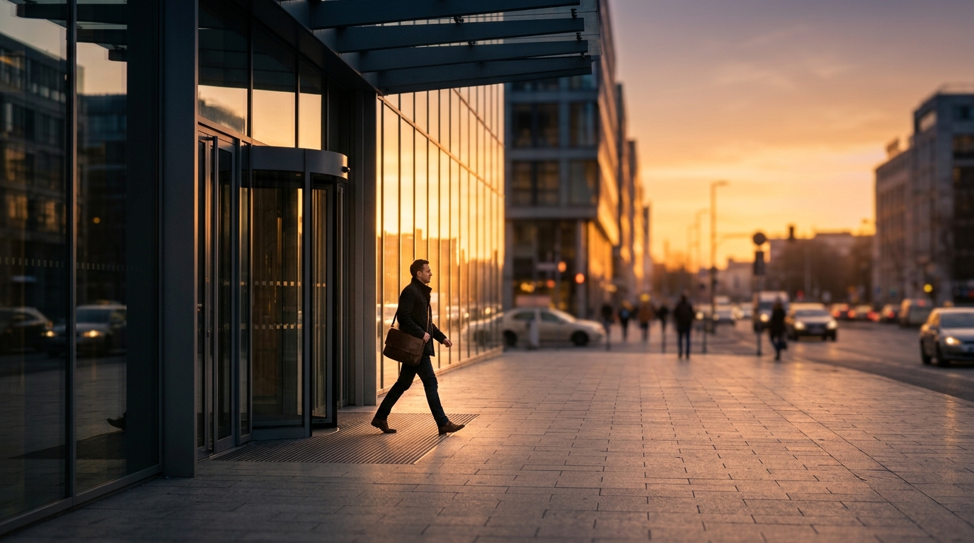 Leaving the office at the end of the workday to begin side business hours