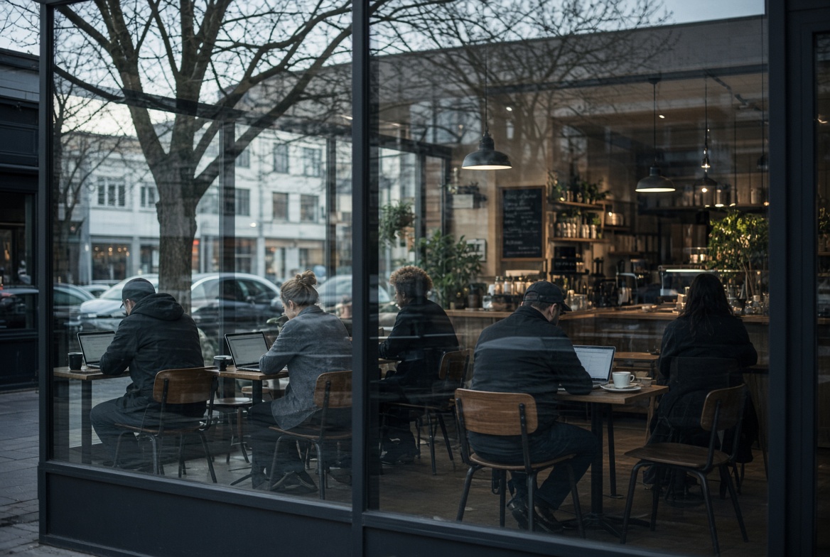 Find work without a network — professionals working independently in a shared public space