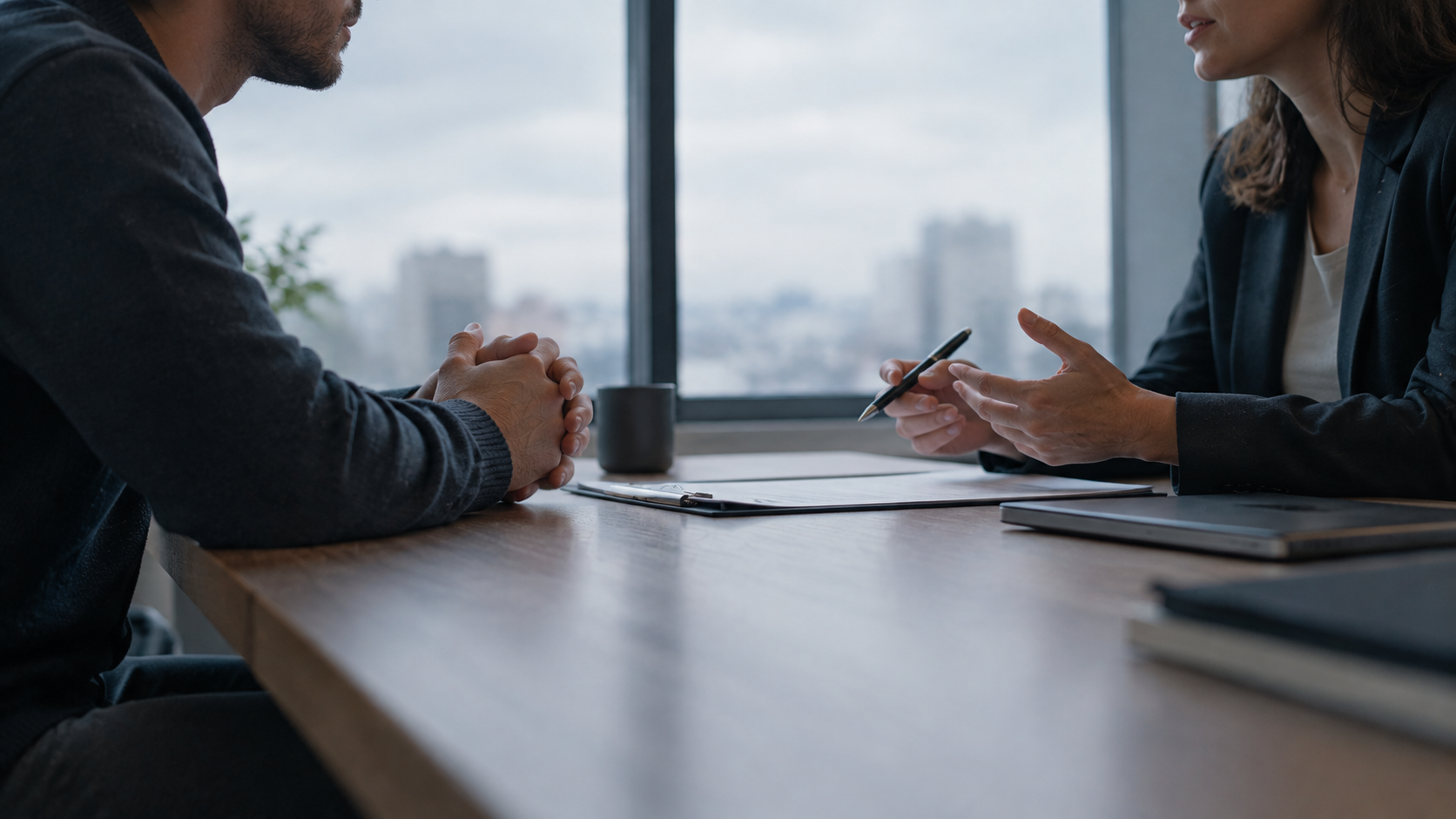Should you make the first offer: two people negotiating across a wooden table