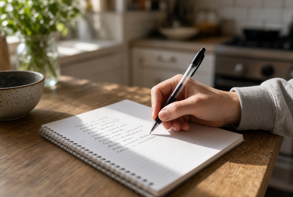 Hand writing a short list of names in a notebook