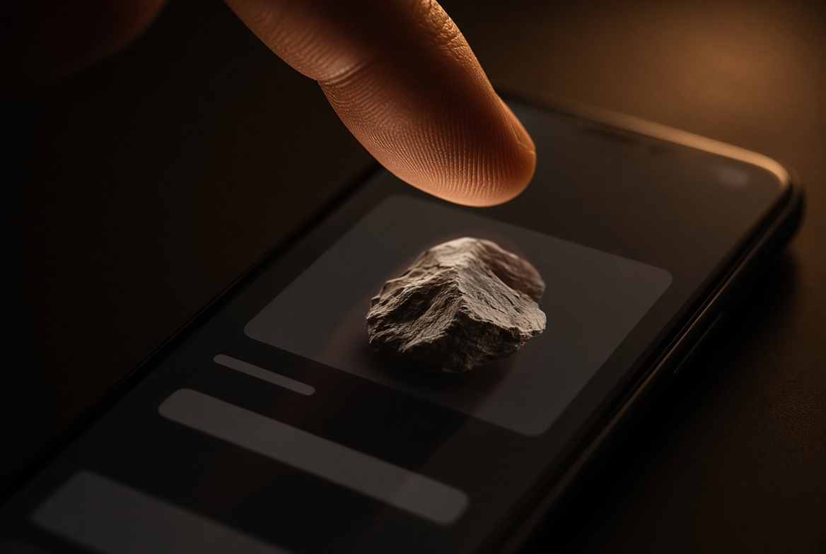 Close-up of a hand hovering over a product link on a phone screen